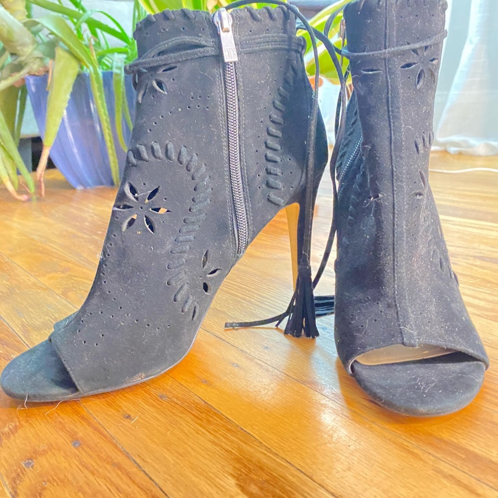 Boot Heels With Peep Toe, Suede Black